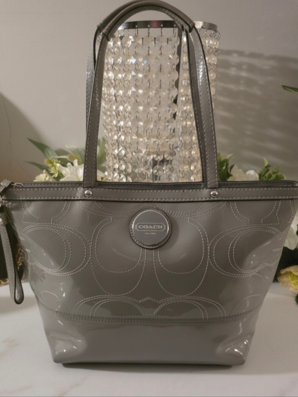 Coach Gray Patent Signature Tote